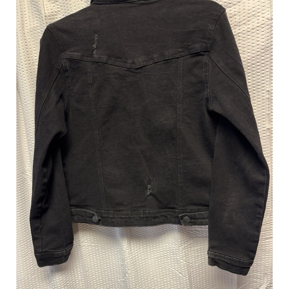 1511 Inc. Women's Distressed Size Medium Black Denim Trucker Pockets - Picture 11 of 12